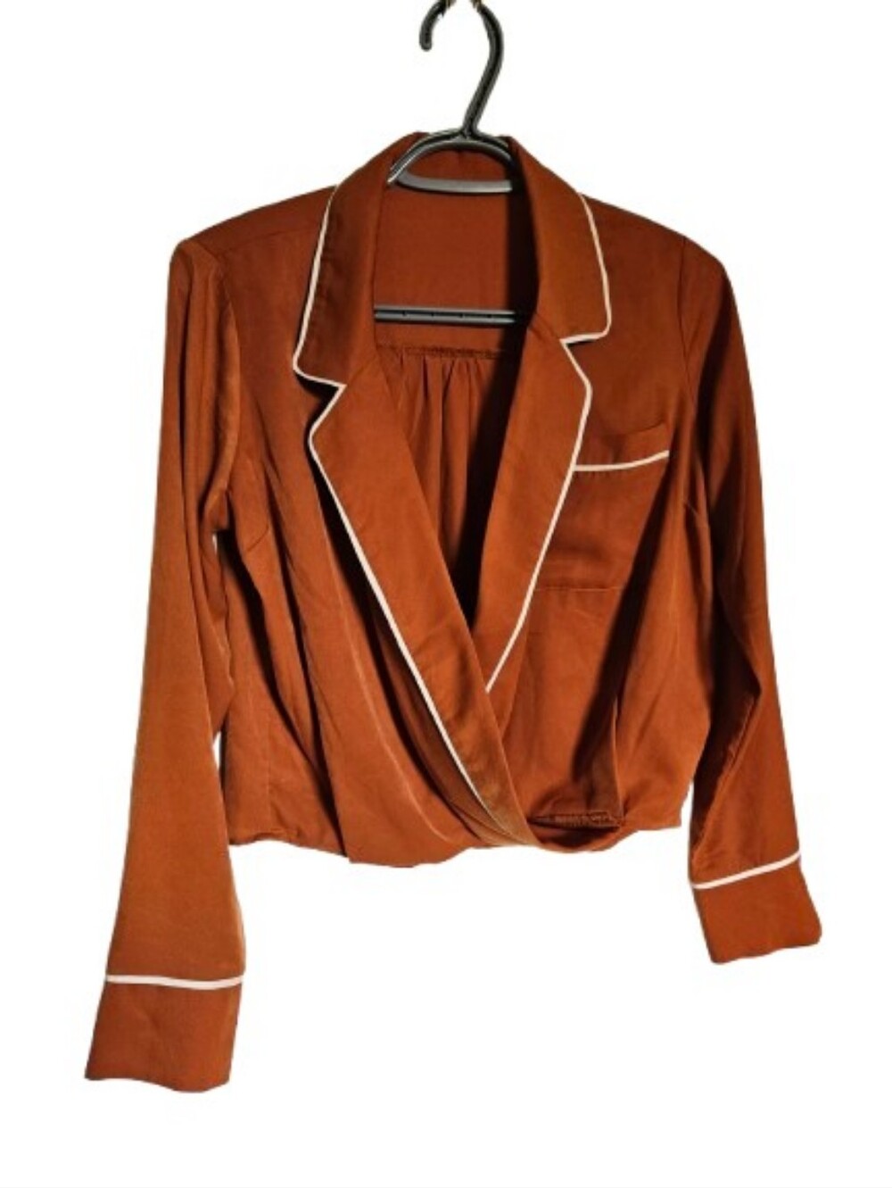 Rust Brown Women's Blouse with Contrast Piping
